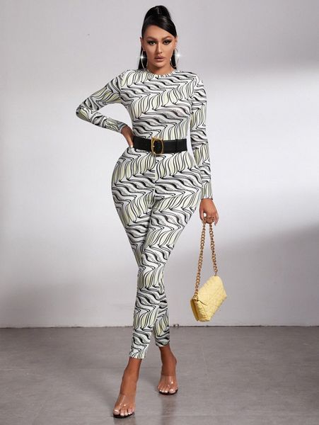 

sxy allover print unitard jumpsuit without belt l8xq#, White