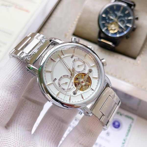 

wristwatches men's mechanical watch moon phase multi-function tourbillon diving clock business style, Slivery;brown