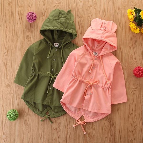 

coat baby girls clothing 2021 spring autumn fashion childrens cute ear hat soild color jacket hooded windbreaker 1-5 years, Blue;gray