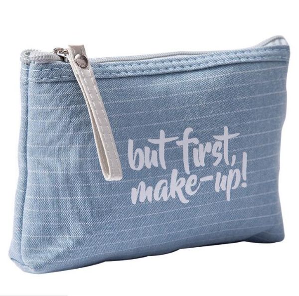 

3pcs women canvas bust first makeup letter zipper cosmetic bag 5colors