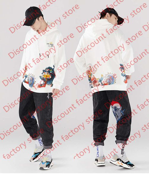 

2020 mens hip hop streetwear hoodie sweatshirt chinese style print pullover casual cotton hooded sweatshirt, Black