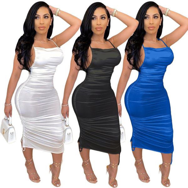 

2021 new summer solid color off shoulder halter wrinkle sleeveless women strap sling backless wholesale dropshpping pz2f, Black;gray