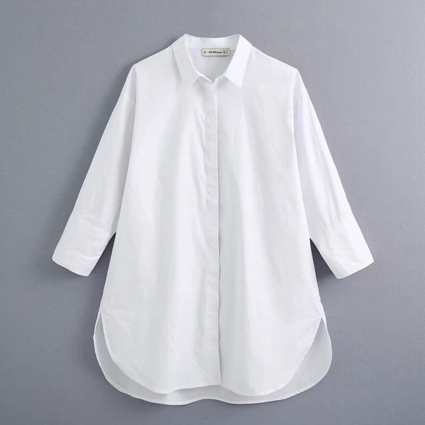 

women's blouses & shirts 2021 women simply style buttons decoration casual white poplin blouse office lady side split chic blusas ls65