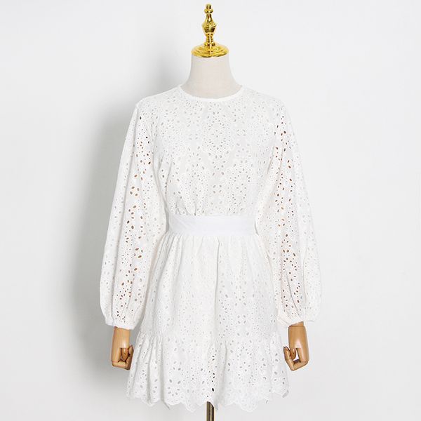 

patchwork lace two piece set for women stand collar long sleeve shirt a line skirt spring elegant sets female 2021, White