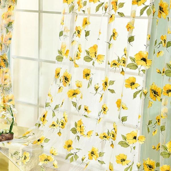 

curtain & drapes sunflower tulle valance door drape home decorations for kitchen balcony room window blind screening
