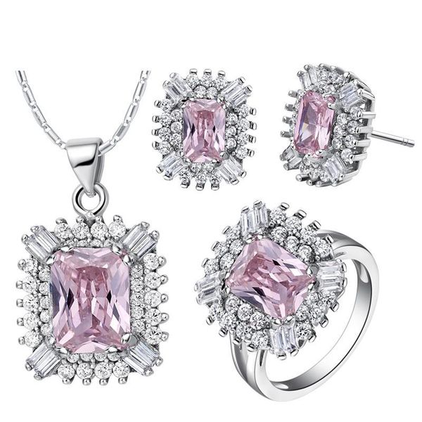 

earrings & necklace 2021 wholesale ring sets white gold cover rectangle crystal jewelry zircon t546-9#, Silver