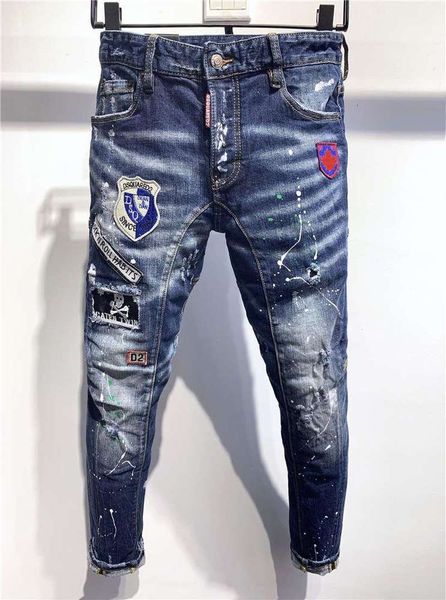 

fw20 new arrival designer men denim cool guy jeans embroidery pants fashion holes trousers i qtg\rdsq\rdsq2\rdsquared, Blue
