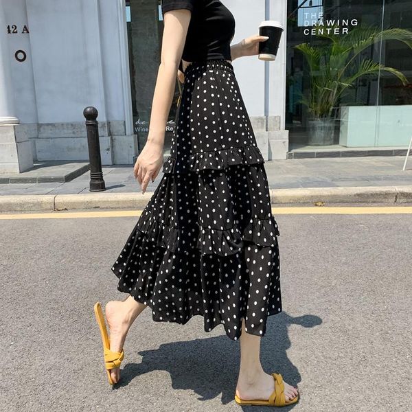 

skirts high fashion women summer designers party polka dot print midi, Black