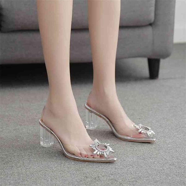 

plus size 41 42 white pvc transparent women slippers sandals open toe high heels elegant dress shoes womens house slippers 210903, Black