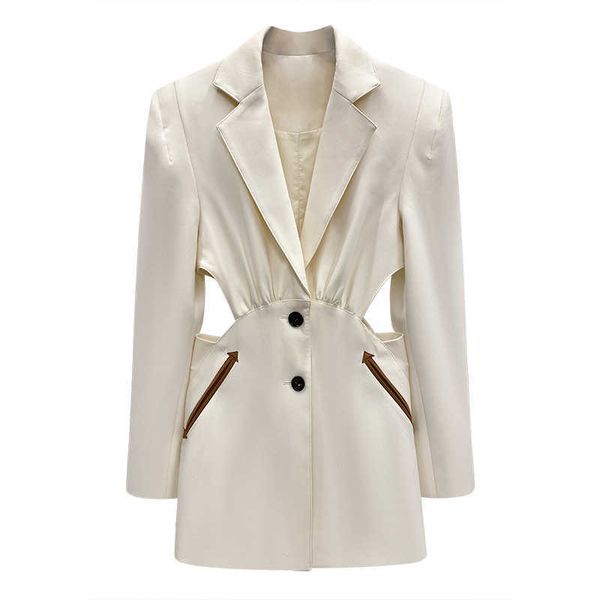 

perhaps u women solid white blazer hollow out high street pocket single-breasted c0332 210529, White;black