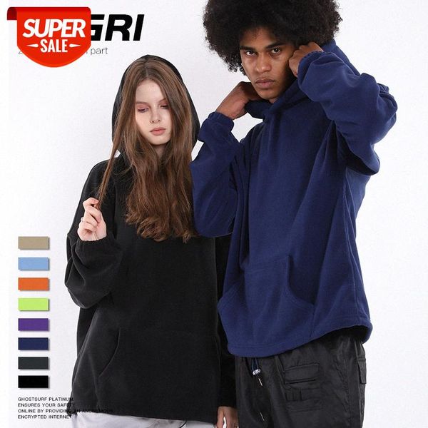 

nagri men's sweater solid color polar fleece street hooded pullover #lu2o, Black