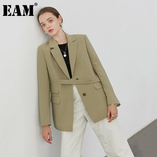 

women's suits & blazers [eam] women elegant irregular ribbon blazer notched collar long sleeve loose fit jacket fashion spring autumn 2, White;black