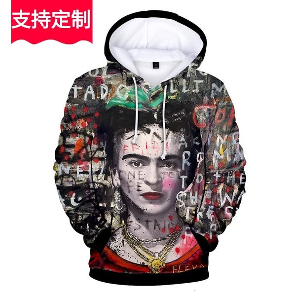 

mexican female painter 3d trendy men's and women's hooded sweater, Black