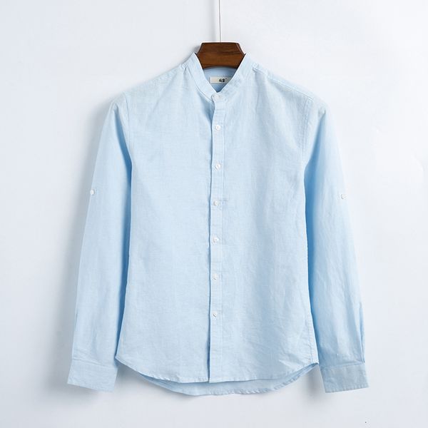 

2021 new italy long-sleeved linen fashion shirt mens cotton solid men business flax shirts male camisa masculina chemise vwr1, White