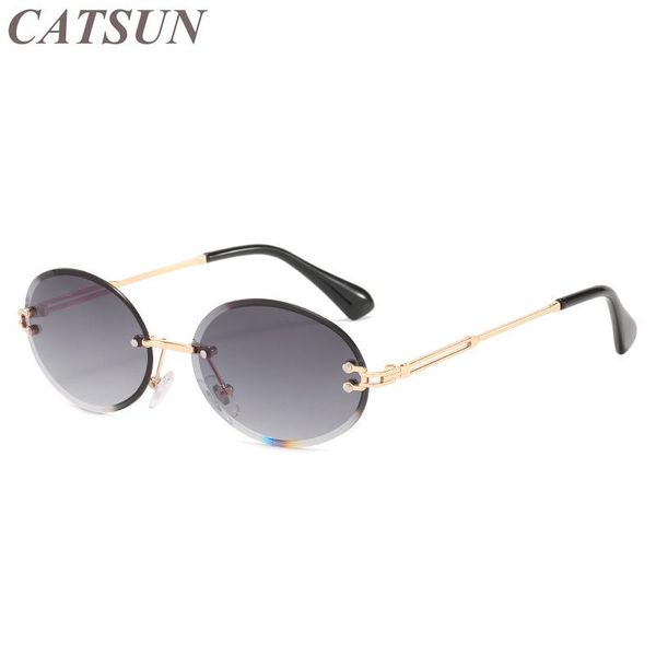 

sunglasses retro oval women's rimless metal personality small round frame versatile temperament glasses uv400, White;black