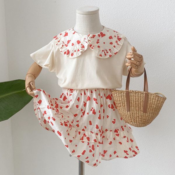 

sweet cute baby girl printing sets summer children girls short sleeve t-shirt + dress 2 suit kids baby girl clothes suit, White