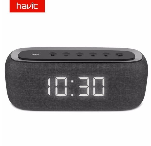 

havit-m29 bluetooth speaker portable home loudspeaker with digital alarm clock 3d stereo enhanced bass speaker support fm