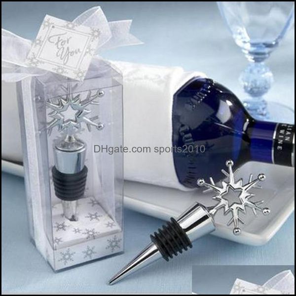 100 Teile/los Hochzeit Gefälligkeiten Geschenke Zink-legierung Schneeflocke Form Wein Flasche Stopper Schnelle Drop De