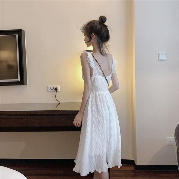 

casual dresses white women sleeveless spaghetti strap vestidos female all-match summer cute fashion sundress off shoulder clothing, Black;gray