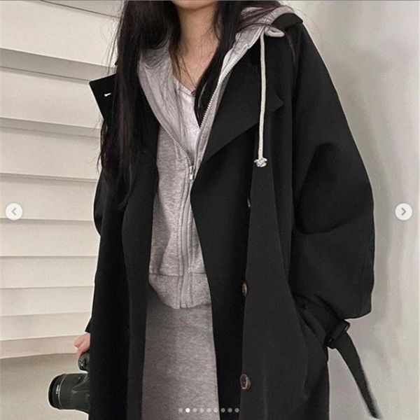 

women's trench coats 2021 black windbreaker coat autumn korean loose medium and long temperament british, Tan;black
