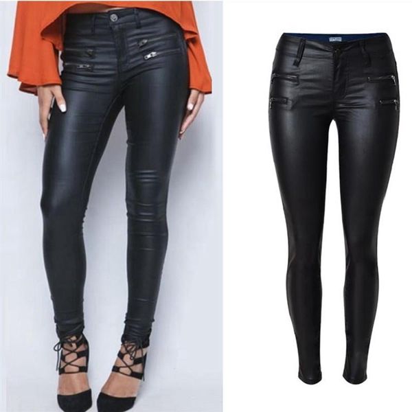 

women's pants & capris high waist skinny pencil women faux leather pu long trousers casual elastic hip push up black steampunk, Black;white