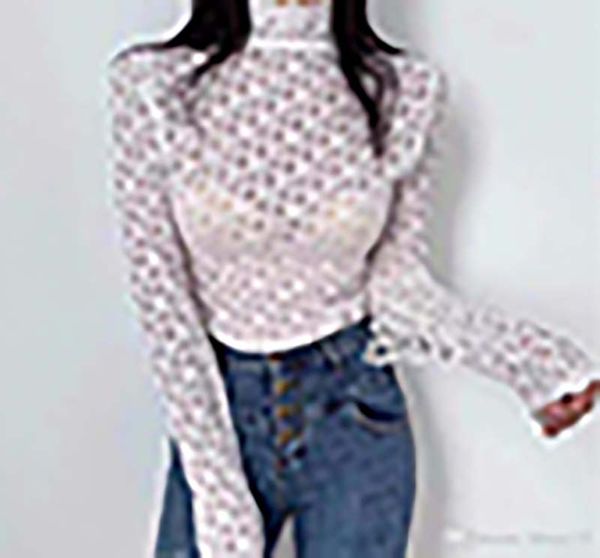 

women blouses leotard letter embroidered long-sleeve t-shirt web celebrity high collar temperament lace versatile long-sleeve shirts, White