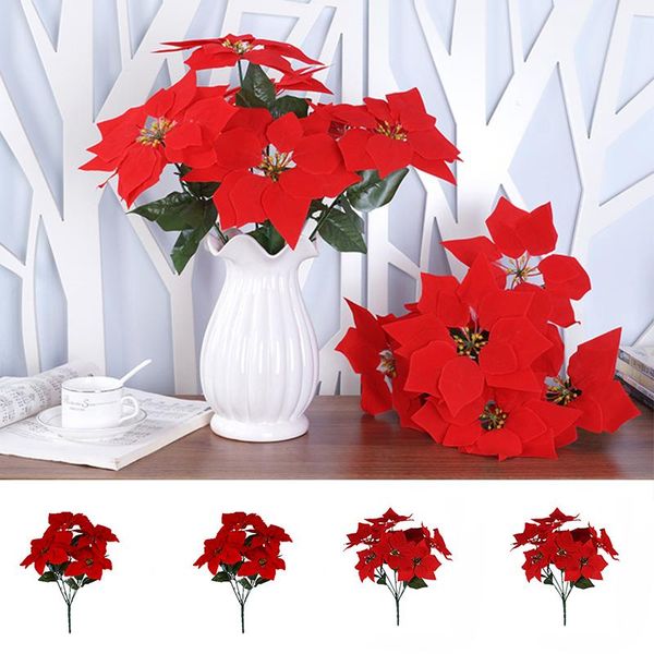 

decorative flowers & wreaths artificial poinsettia fake plant ornament plastic leaves silk fabric christmas decoration wedding party home va