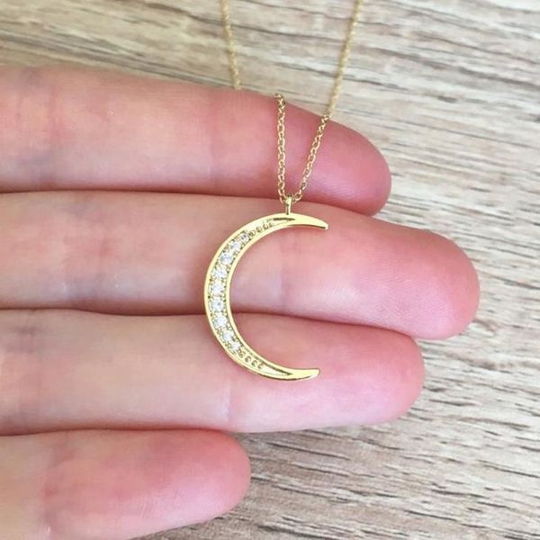 

crescent moon pendant necklace amulet collier wicca jewelry rose gold color ketting moon crystal necklace women bijoux bff gifts 130, Silver