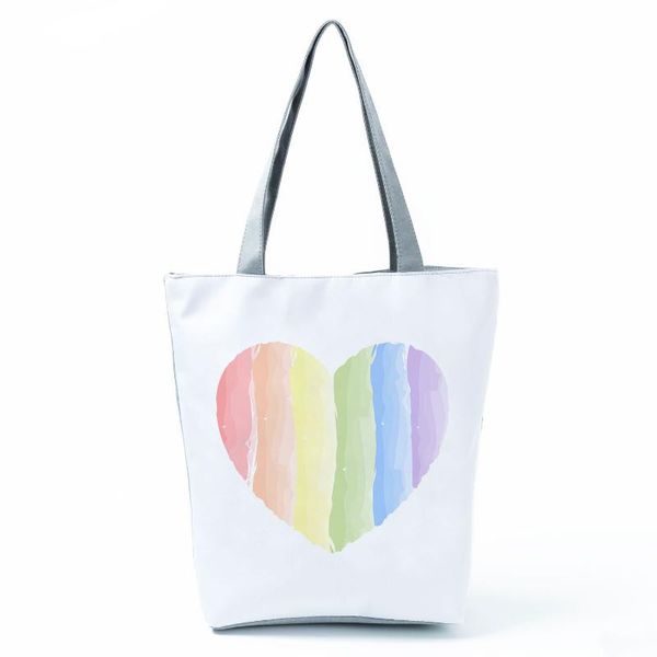 

evening bags rainbow love pattern printed handbags for women high capacity eco friendly shopping bag simple all-match tote fashion beach