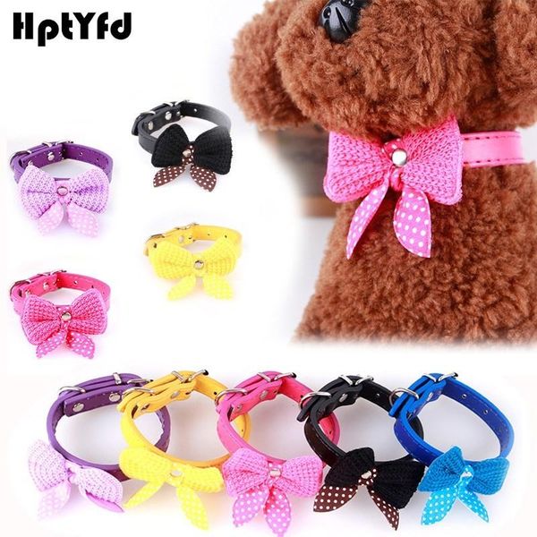 

cute knit pet bowknot cat dog collar adjustable leather necklace for small dogs puppy fashion collar chihuahua yorkie