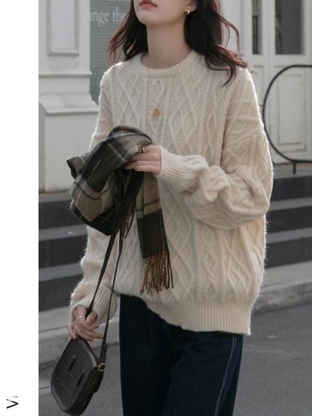 

women's sweaters pullover sweater for women in autumn and winter wear loose round neck warm top, White;black