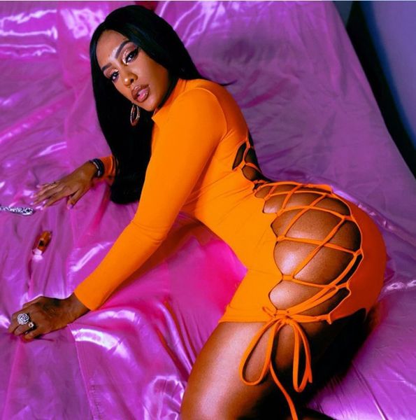 

casual dresses joskaa bodycon mini dress women solid hollow out side bandage long sleeve skinny club wear fall winter female party clot, Black;gray