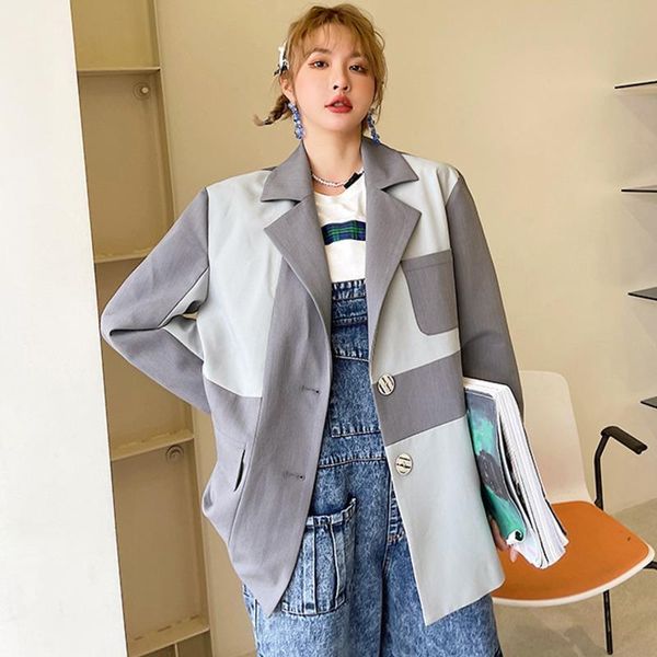 

women's suits & blazers [ewq] ladies clothing office coats 2021 spring trend chic long sleeve stitching design 1 blazer, White;black