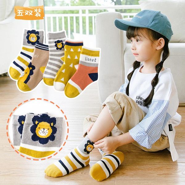 

socks kids boys cotton cute yellow lion autumn winter spring baby girls fashion student sport sock for toddler child, Pink;yellow