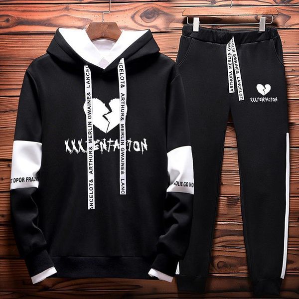

xxxtentacion hoodie sweatshirt sweat men tracksuits pants two piece womens hooded suit hip hop streetwear warm, Gray