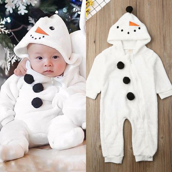 

christmas baby boy girl snowman fleece hoodies romper jumpsuit winter warm clothes newborn kids 0-3 years, Blue