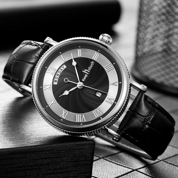 

men's wristwatches multifunction calendar business sport waterproof watch japanese quartz movement stainless steel caseback soft leathe, Slivery;brown