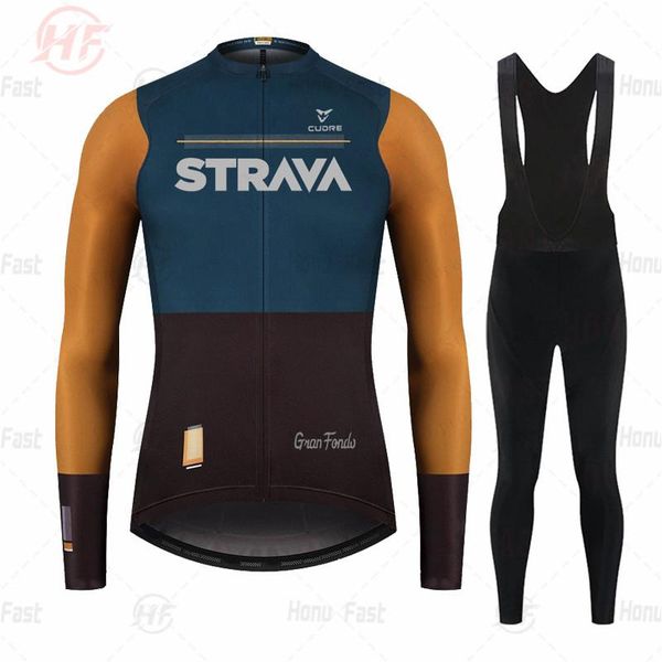

racing sets autumn 2022 team strava cycling jersey 19d bib set mtb uniform bicycle clothing quick dry bike clothes mens long wear, Black;blue
