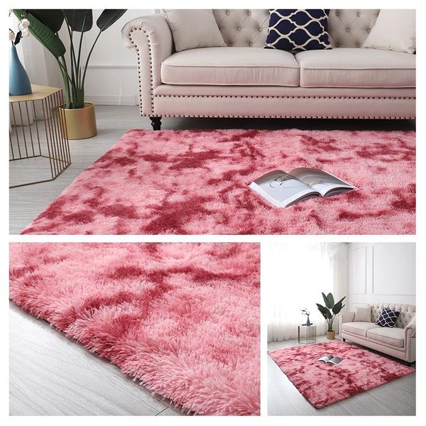 

carpets modern nordic ins variegated tie-dye gradient carpet bedroom bedside full net red long hair washable blanket