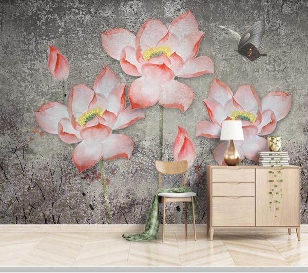 

wallpapers papel de parede nordic vintage abstract lotus 3d wallpaper mural,living room tv sofa wall bedroom papers home decor
