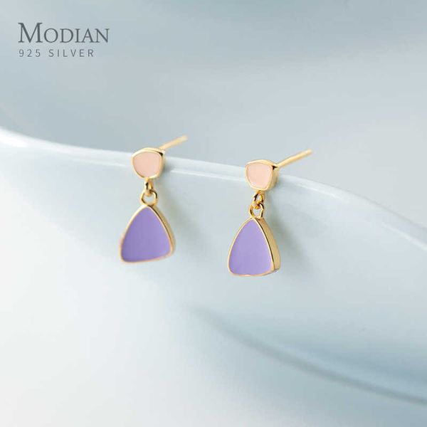 

real 925 sterling silver purple triangle dangle earring for women pink geometric drop fine jewelry birthday gift 210707