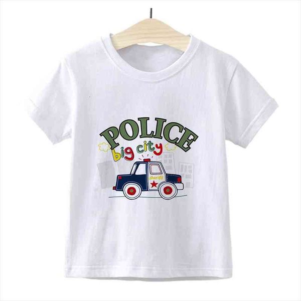 

police cartoon car kids t shirts fashion kawaii children clothes basic short sleeve streetwear casual boys summer tshirts, Blue
