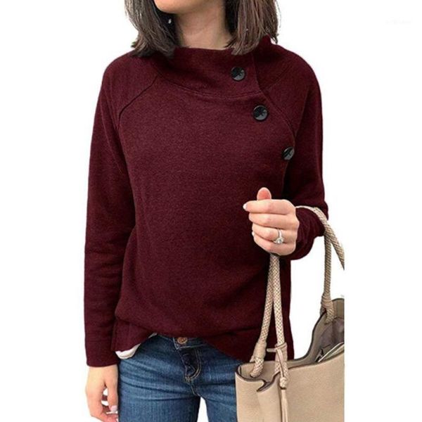 

women's hoodies & sweatshirts 2021 autumn and winter fashion round neck solid color button long sleeve sweatshirt casual temperament wn, Black