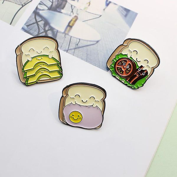 

pins, brooches fashionable and creative stuffed fruit eggs enamel label pins vegetables delicious nutritious toast doll omn clothe, Gray