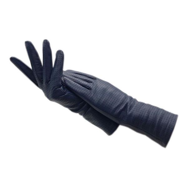 

five fingers gloves winter ladies wrist fashion sheepskin punching leather blue warm autumn and driving clothes mot, Blue;gray