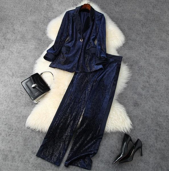 

new fashion high-quality women's wick ridge bright silk small suit jacket + draped wide-leg pants professional suit, White