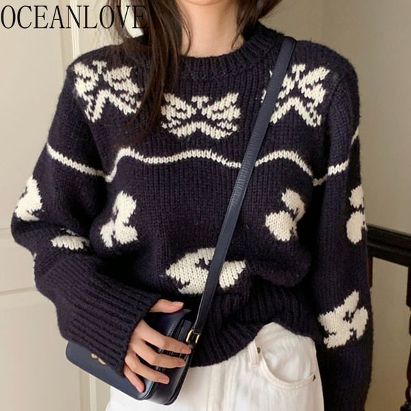 

sweater pullovers fall women clothing pull femme o-neck loose knitted sweater korean vintage knitwear jumper, White;black