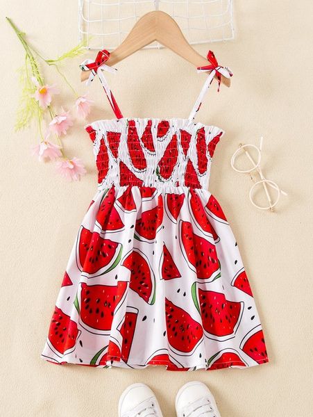 

toddler girls watermelon print shirred cami dress she, Red;yellow