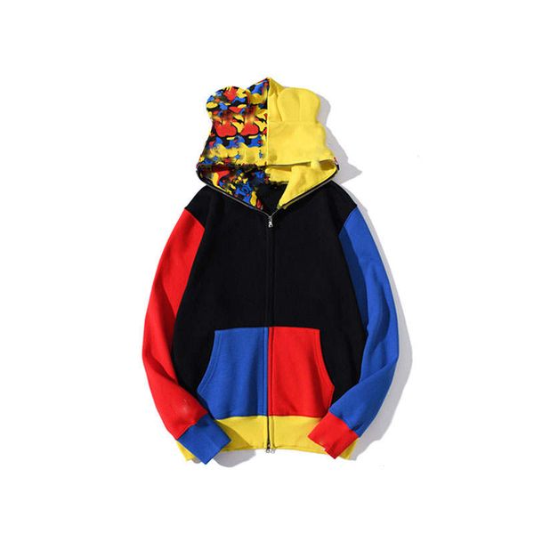 

2021 bathing shark camouflage ape camo shark hoodie full zipper jacket coats men, Black