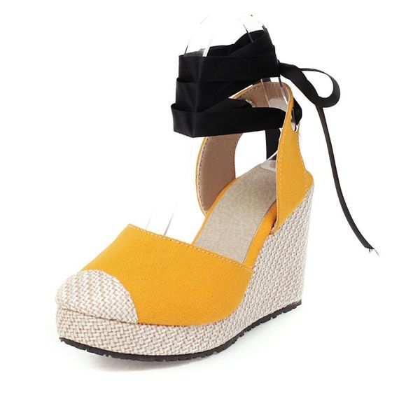 

all melody weave sandals wedges wedgies party platform high heel espadrilles elegant cross tied casual zapatillas mujers bonita, Black